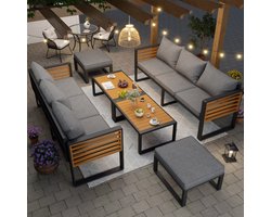 Tuinset, tuinset voor 6-8 personen, moderne outdoor-bankstel, tuinmeubelset met gegalvaniseerd ijzeren frame, loungemeubels, balkonset, tuin & terras