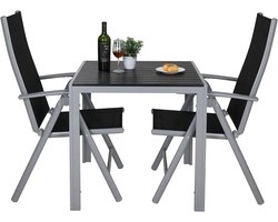 Tuinset - Tuinstoelen - Tuintafel - Tuinstoelen Verstelbaar - 2 Verstelbare Opvouwbare Stoelen met Hoge Rugleuning en 1 Tafel - Tuintafel en Stoelenset voor Buiten - 3 Stuks - Aluminium