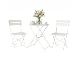 Tuinset van 3-delig – een tafel en twee klapstoelen met dwarsbalken – dubbele roestwerende behandeling – wit