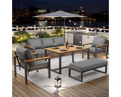 Tuinset voor 6-7 personen, tuinmeubelen, tuinmeubelset voor tuin, balkon, terras, weerbestendige zitgroep eethoek, moderne tuinset, tuinmeubelset met frame van gegalvaniseerd ijzer