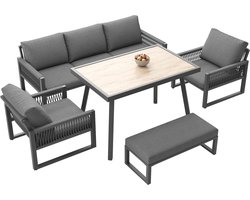 Tuinsets: 6-7-zits buitenbank, tuinsets voor balkon en terras, tuinbank met grote eettafel, hoogwaardige zit- en rugkussens, weerbestendige terrasbankenset