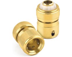 Tuinslangverbinding, 1/2 inch messing slangaansluiting, dubbele stekker, snelkoppeling, verbindingen, tweerichtingskoppeling, voor tuin, huis, kraan (2 x goud)