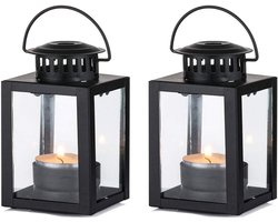 Tuinsolar Lantaarns - Vintage Hangende Lantaarns - Zwart - Klein & Teelicht - Perfect voor Binnen en Buiten - Feesten, Verjaardagen & Bruiloften