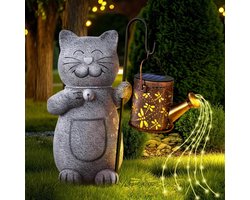Tuinst beeld - Solar Tuin Decoratie - Tuin Kunst met Lantaarn - Tuin Figuren - Verlichte Sculptuur - Ornamenten voor Buiten - Balkon Patio Cadeaus voor Vrouwen (Kitten)