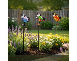 Tuinsteker - Blauw - 50 cm - Metalen Decoratie met Vlinders en Libellen - Voor Buiten