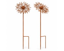 Tuinsteker Roest 2 Stuks - Weerbestendige Tuindecoratie voor Buiten - Metalen Tuin Prikkers - Vintage Roest Decoratie voor Balkon en Terras