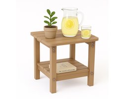 Tuinstoel Adirondack Stoel Arizona- Licht bruin - Met Bijzettafel en Voetenbankje - Houtlook - Hoogwaardig Kunststof