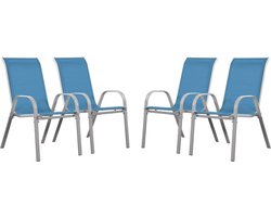Tuinstoel "Cordoba" stoel fauteuil outdoor textileen - Phoenix - Blauw - Set 4 stuks