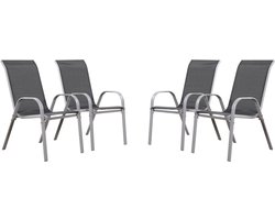 Tuinstoel "Cordoba" stoel fauteuil outdoor textileen - Phoenix - Donkergrijs / Zilver - Set 4 stuks