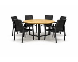 Tuinstoel Delia zwart hoge rug met Basso 160 cm teaktafel