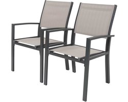Tuinstoel fauteuil stoel tuin aluminium/textileen "Tropic" - Phoenix - Taupe - grijs bruin - Set 2 stuks