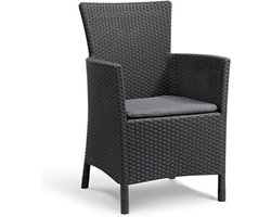 tuinstoel Iowa, grafiet/cool grijs, incl. zitkussen, kunststof, vlakke rotanlook