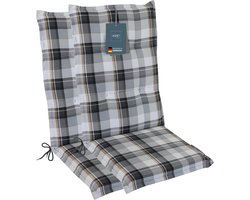 Tuinstoel Kussens - Set van 2 - Comfortabel Zitten - UV Bescherming - Hoge rug - Grijze ruit
