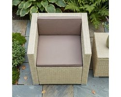 Tuinstoel Lounge Fauteuil Polyrotan - Meuble Paris Design Tuinstoel Beige met Kussens, Weerbestendig & UV-bestendig Outdoor Lounge Stoel met Armleuningen, Metalen Frame, 70x69x63 cm