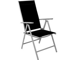 Tuinstoel met hoge rugleuning - Klapstoel aluminium - Ontspannen in de tuin - 7-voudig verstelbaar - 106 cm hoog - Zilver/zwart
