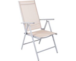 Tuinstoel met hoge rugleuning, klapstoel in 7 standen verstelbaar, aluminium, weerbestendige tuinmeubelen, zilver/beige