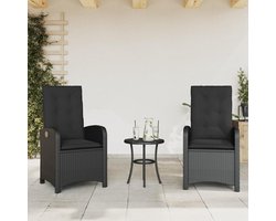 Tuinstoel met kussen, 2 stuks, verstelbaar, zwart, polyrotan, relaxstoel, rotan loungestoel, tuinligstoel, armleuningstoel voor tuin camping 365169