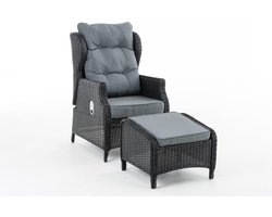 Tuinstoel - Met voetensteun - Fauteuil - Verstelbaar – Zwart 102 x 64 x 115cm