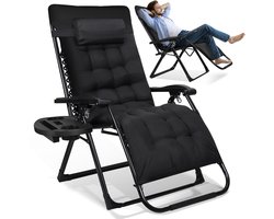 Tuinstoel - Opvouwbaar Tuinstoel - 96°-120° - Metaal - Verstelbare Tuinstoel - Belastbaar tot 200 kg - Zwart