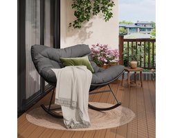 Tuinstoel Schommelstoel Met Dikke Kussen, Metalen Frame, Loungestoel Voor Buiten, Comfortabele Relaxstoel, Weerbestendig, Robuust, Tot 180kg Draagvermogen, Grijs