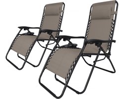 Tuinstoel set 2 relax stoelen tuin verstelbaar zero gravity loungestoel "Sintra" - Taupe - grijs bruin