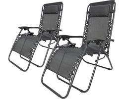Tuinstoel set 2 relax stoelen tuin verstelbaar zero gravity loungestoel "Sintra" - Zwart