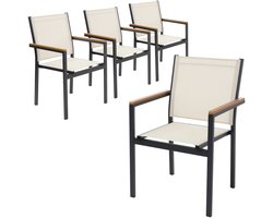 Tuinstoel set van 4 met armleuningen beige gemaakt van textilene, balkonstoel met metalen frame ML design