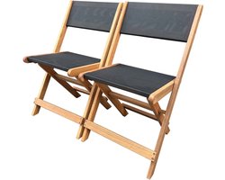 Tuinstoel stoel inklapbaar hardhout "Seoul" - Maple - Zwart - Set 2 stuks