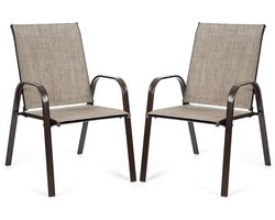 Tuinstoel - Tuinstoelen - Terrasstoelen - Balkonstoelen - Set van 2 - met Armleuningen - Textiel & Metalen Frame - 200 kg belastbaar - voor Tuin - Balkon - Zwembad - 56 x 72 x 90 cm - Lichtgrijs