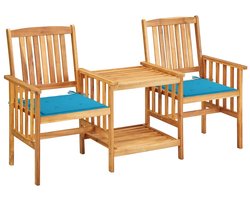Tuinstoel | Tuinzetel | Terrasstoel | Buitenstoelen met tafeltje en kussens massief acaciahout