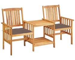 Tuinstoel | Tuinzetel | Terrasstoel | Buitenstoelen met tafeltje en kussens massief acaciahout