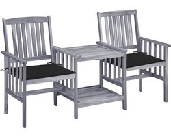 Tuinstoel | Tuinzetel | Terrasstoel | Buitenstoelen met tafeltje en kussens massief acaciahout