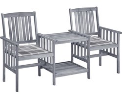 Tuinstoel | Tuinzetel | Terrasstoel | Buitenstoelen met tafeltje en kussens massief acaciahout