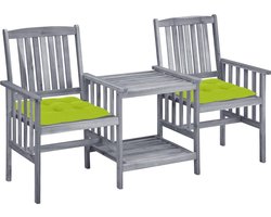 Tuinstoel | Tuinzetel | Terrasstoel | Buitenstoelen met tafeltje en kussens massief acaciahout