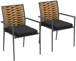 Tuinstoelen 2-delige set outdoor loungestoel 57x58x87cm Zwart minimalistisch modern design weerbestendig stapelbaar opbergsysteem comfortabele hoge rugleuning gevlochten rotan look stevig en duurzaam metalen frame geschikt voor terras tuin balkon