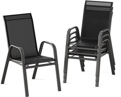 Tuinstoelen 4-delig Set, Stapelbaar, Textileen en Metaal, Weerbestendig & Roestbestendig, Buiten Stoelen voor Tuin, Balkon, Terras, Zwart