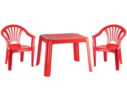 Tuinstoelen en tafel set - voor kinderen - kunststof - rood - 2x stoelen - buiten