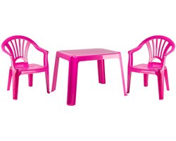 Tuinstoelen en tafel set - voor kinderen - kunststof - roze - 2x stoelen - buiten