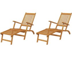 Tuinstoelen Hout - Ligstoelen Tuin - Ontspannen Buiten - Verstelbare Rugleuning - 168 x 55 x 72 cm - Natuurlijk Hout