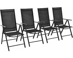 Tuinstoelen Klapbaar - Set Stoelen - Buiten Zitten - 7 standen verstelbaar - 4 stuks - Zwart
