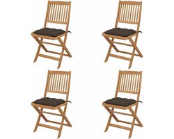 Tuinstoelen – Klapstoelen – Stoelen Voor Buiten – Fauteuils – Terrasstoelen – Massief Acaciahout – Inclusief Taupe Kussens