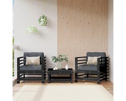 Tuinstoelen met kussen - Balkonstoelen terras - Buiten Zitten - Massief grenenhout - 2 STK - Zwart