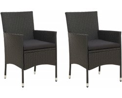 Tuinstoelen met Kussens - Set van 2 - Poly Rattan in Zwart - Comfortabel en Duurzaam voor Buiten
