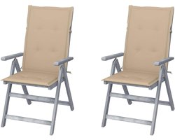 Tuinstoelen met kussens - Verstelbare stoelen - Buiten genieten - 5 standen instelbaar - 2 stuks - Beige
