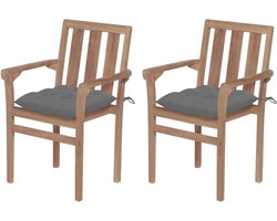 Tuinstoelen Set - Buitenstoelen - Ontspannen Buiten - Weerbestendig Teakhout - 58 x 50 x 89 cm - Grijs Kussen