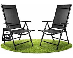 Tuinstoelen Set - Klapstoelen Hoge Rug - Buiten Zitten - 7-voudig Verstelbaar - Set van 2 - Zwart