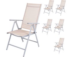 Tuinstoelen Set - Opvouwbare Stoelen - Buiten Zitten - 7-voudig Verstelbare Rugleuning - Aluminium Frame - Zilver Beige
