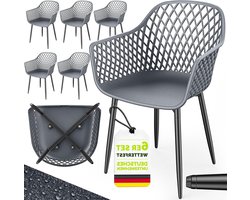 Tuinstoelen Set - Outdoor Stoelen - Buiten Zitten - Weerbestendig Kunststof - 6 Stuks - Antraciet