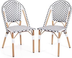 Tuinstoelen set van 2, bistrostoel rotan voor buiten, rotan stoel met armleuningen & rugleuning, stapelbare balkonstoel buiten met metalen frame, draagvermogen 150 kg
