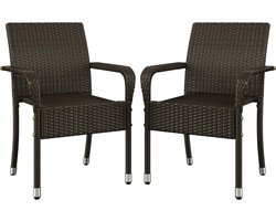 Tuinstoelen Set van 2 Rotan - Stapelbare Terrasstoelen met Armleuningen - Weerbestendige PE Rotan Tuinstoel voor Balkon, Tuin en Terras - Comfortabele Buitenstoelen, Balkonstoelen, Tuinmeubelen